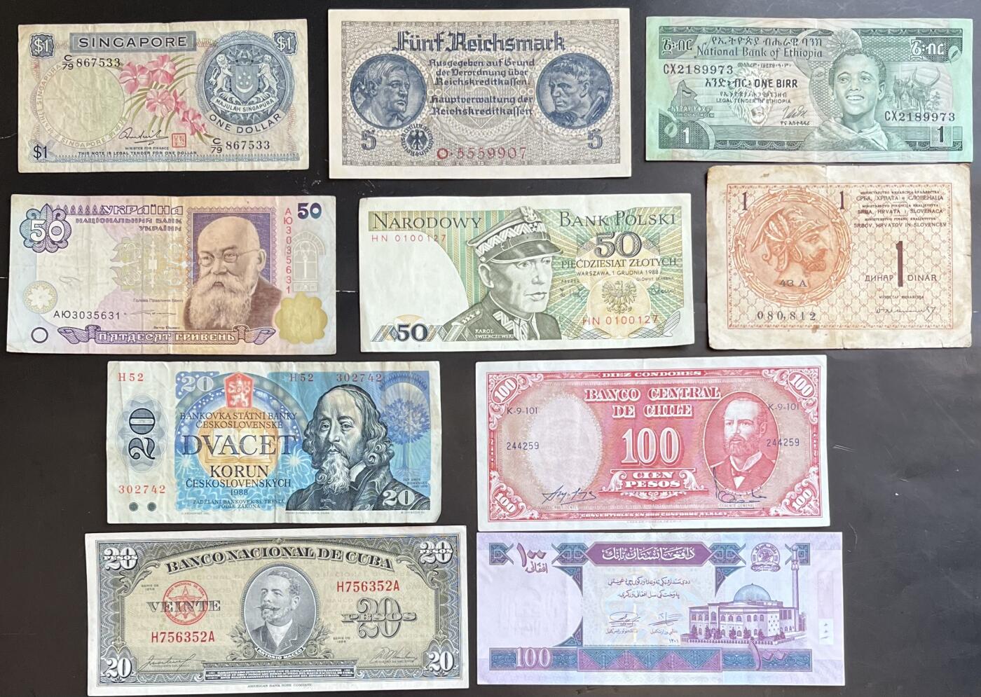 小福收藏拍卖第201期 流通品相裸钞 特惠场 本场拍卖美洲大洋洲非洲亚洲纸币【佣金仅收2% 不设最低佣金 全场包邮】 多国纸币 1组10张 