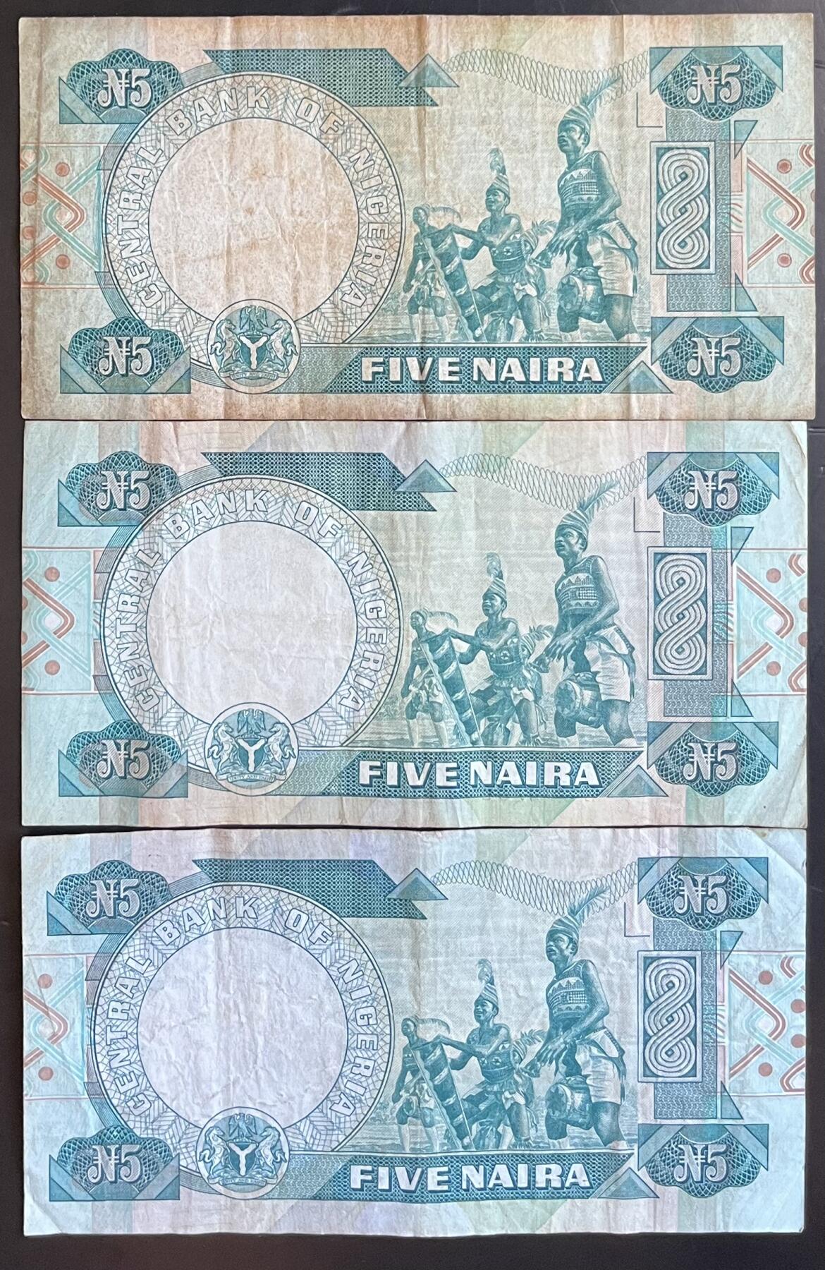 小福收藏拍卖第201期 流通品相裸钞 特惠场 本场拍卖美洲大洋洲非洲亚洲纸币【佣金仅收2% 不设最低佣金 全场包邮】 尼日利亚 5奈拉 1组3张 