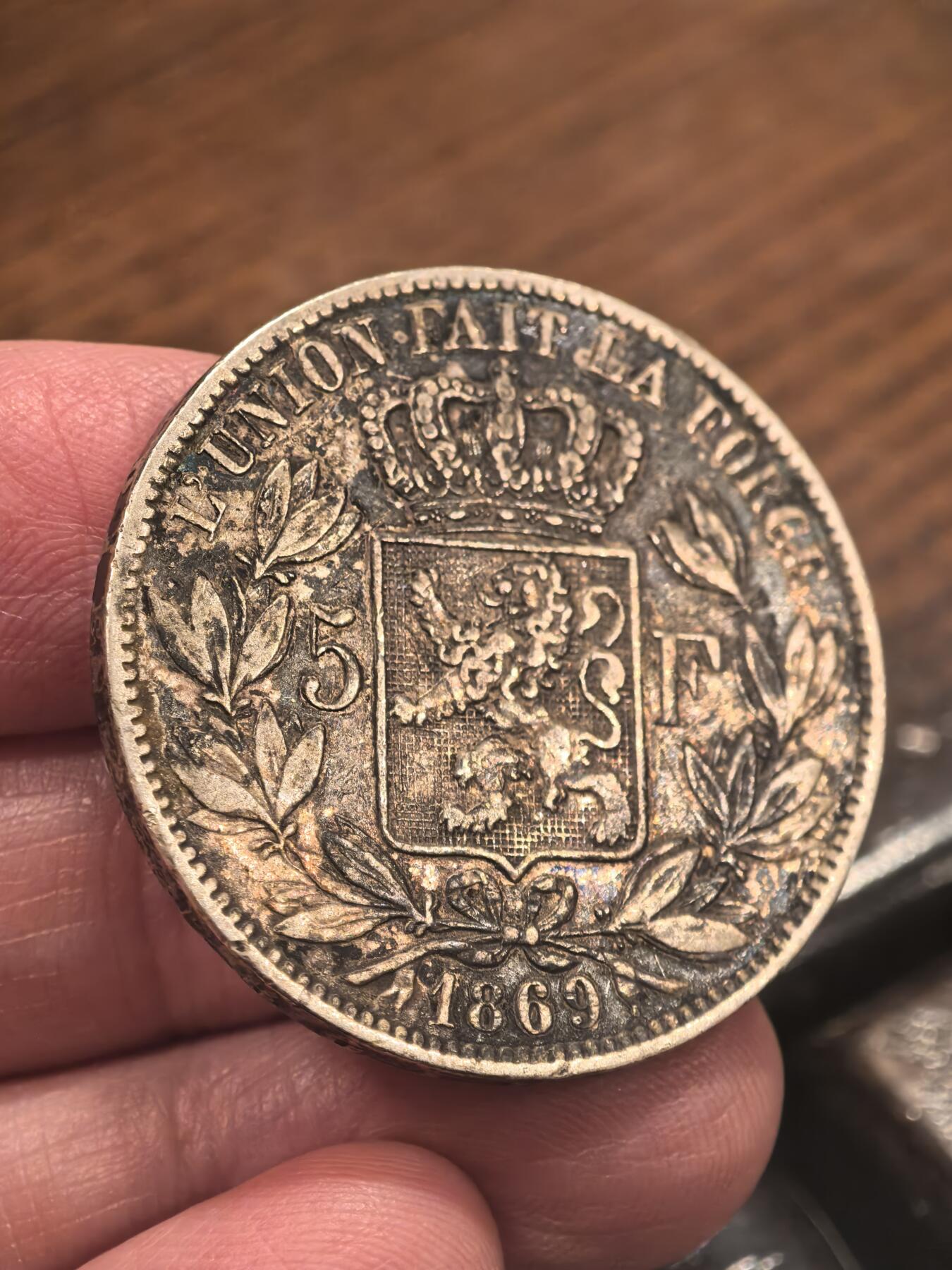 欧洲铜章和回流杂项第一场 比利时利奥波德二世 5法郎银币（1869年）