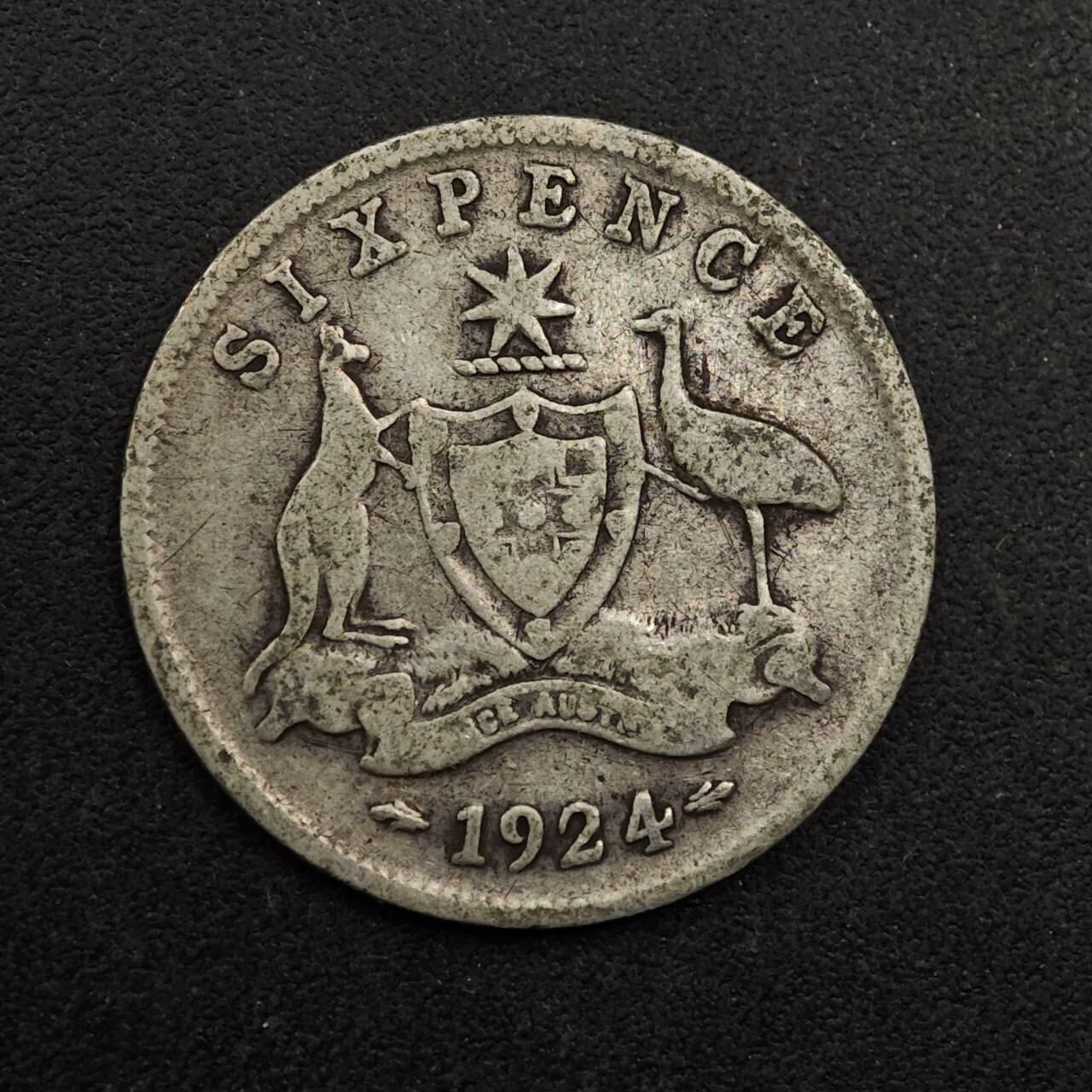 【淘币小摊】实时拍第八百七十四拍   银币散币场    每周一统一发货 澳大利亚1924年乔治五世6便士银币