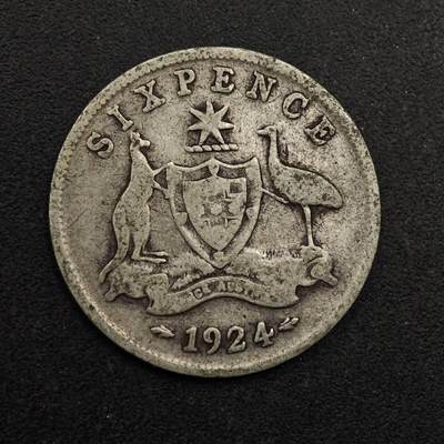 【淘币小摊】实时拍第八百七十四拍   银币散币场    每周一统一发货 - 澳大利亚1924年乔治五世6便士银币