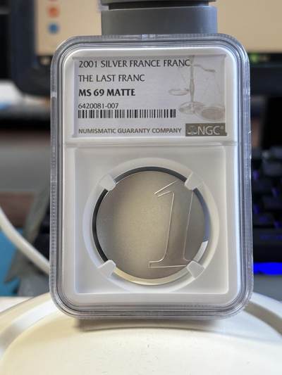 第192期拍卖 - 获奖币法国2001年最后的法郎波浪形银币NGC-MS69，980银，17.77克，