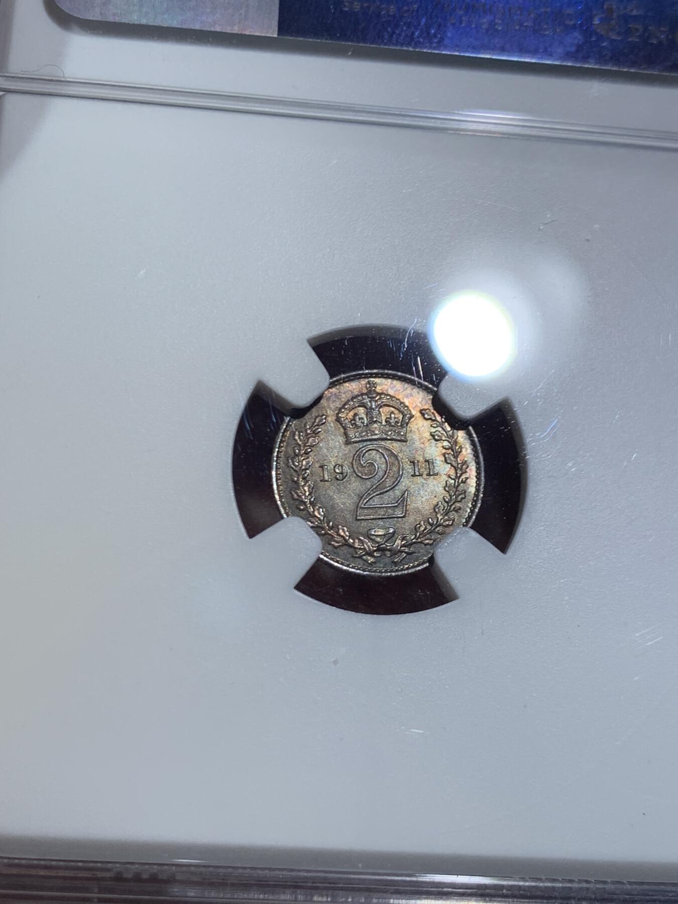 《竞宝斋》第466场 周日，周一 2场连拍 （全场包邮）欢迎送拍 四枚一组 NGC MS62-64 英国1911年乔治五世濯足币1-4便士银币 包浆舒服 评级数量比同年份精制币少很多