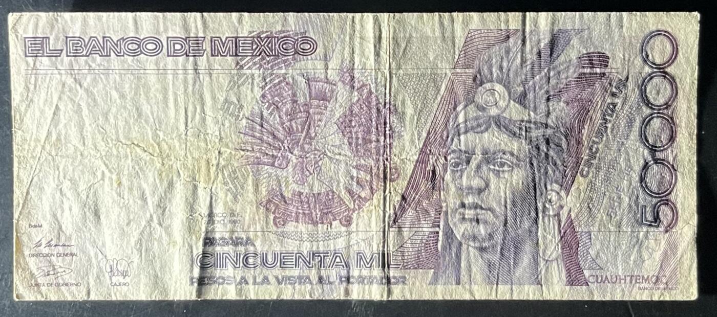 小福收藏拍卖第201期 流通品相裸钞 特惠场 本场拍卖美洲大洋洲非洲亚洲纸币【佣金仅收2% 不设最低佣金 全场包邮】 墨西哥 1990年 50000比索 