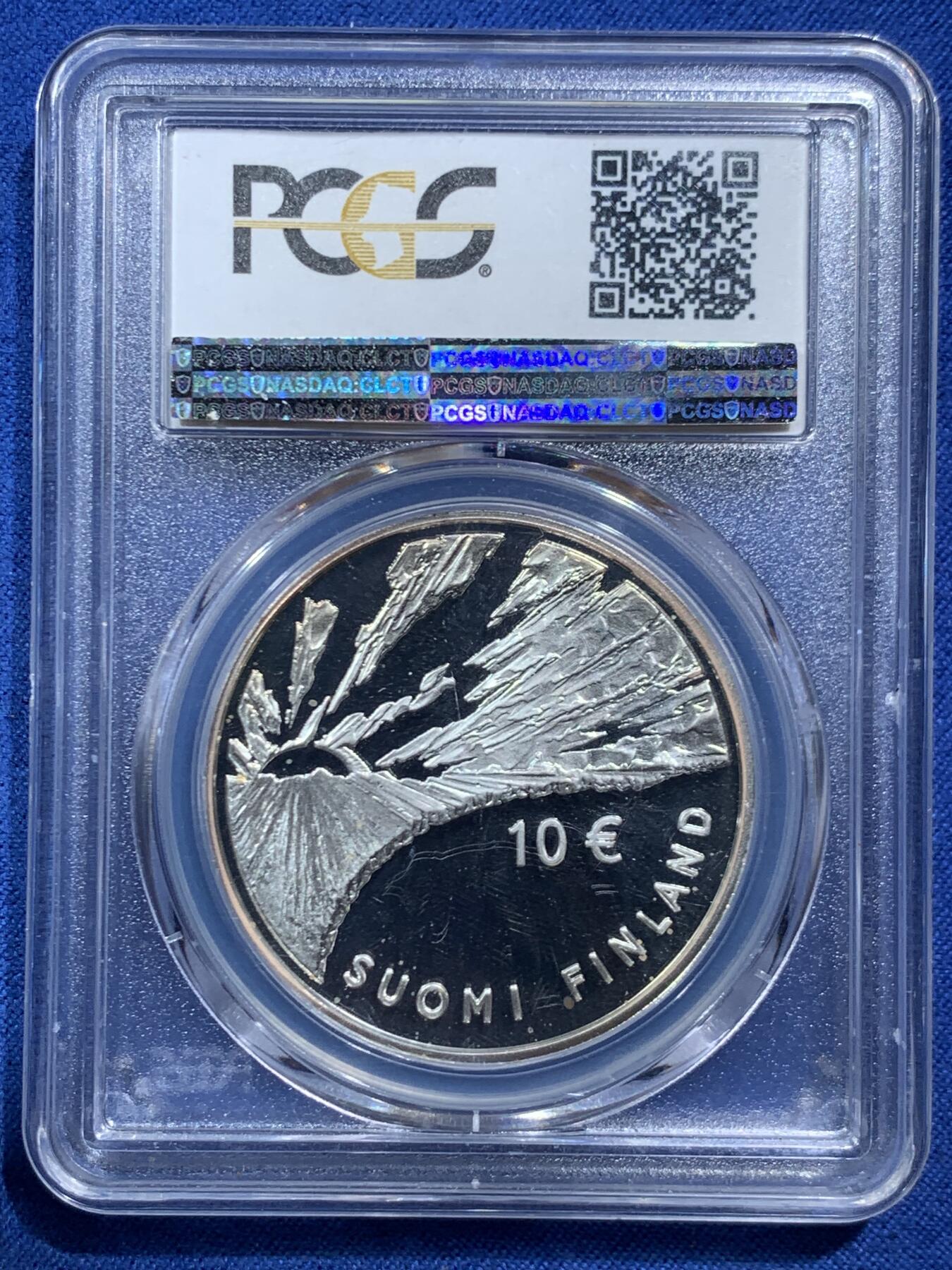 《竞宝斋》第466场 周日，周一 2场连拍 （全场包邮）欢迎送拍 PCGS PR70DCAM 芬兰2006年斯内尔曼诞辰200周年镜面高浮雕10欧元精制银币，（芬兰著名的哲学家、政治家和民族启蒙运动的领袖），25.5克，925银，PCGS冠军分。