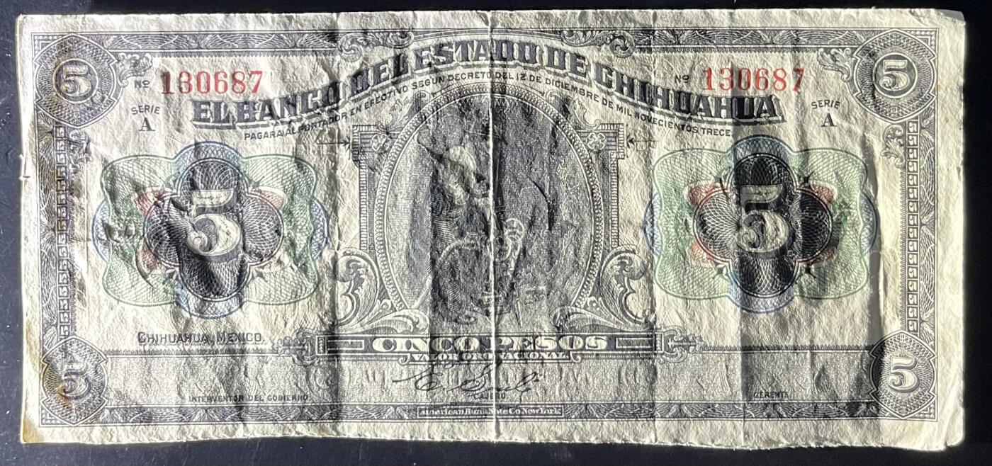小福收藏拍卖第201期 流通品相裸钞 特惠场 本场拍卖美洲大洋洲非洲亚洲纸币【佣金仅收2% 不设最低佣金 全场包邮】 墨西哥 1913年 5比索 矿工 