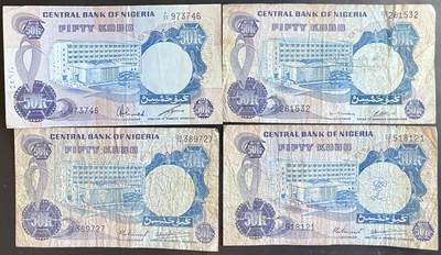 小福收藏拍卖第201期 流通品相裸钞 特惠场 本场拍卖美洲大洋洲非洲亚洲纸币【佣金仅收2% 不设最低佣金 全场包邮】 - 尼日利亚 1973-1978年 50库博 1组4张 