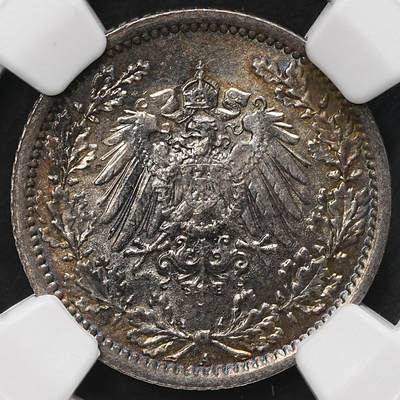 修遠堂世界钱币第106期，请看参拍说明 - NGC MS63 1918年德国1/2马克银币 A厂铭