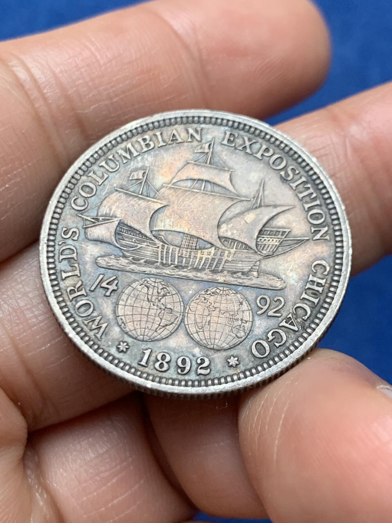 《竞宝斋》第466场 周日，周一 2场连拍 （全场包邮）欢迎送拍 美国1892年哥伦布纪念半美元银币，首年，12.45克，900银