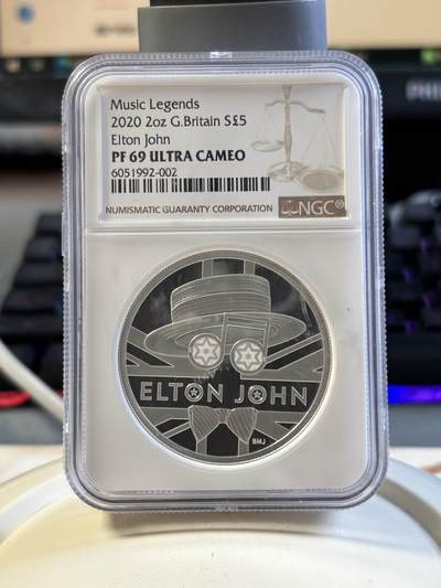 第192期拍卖 - 英国2020年音乐乐队传奇2艾尔顿·约翰2盎司银币NGC-PF69,999银，发行500枚