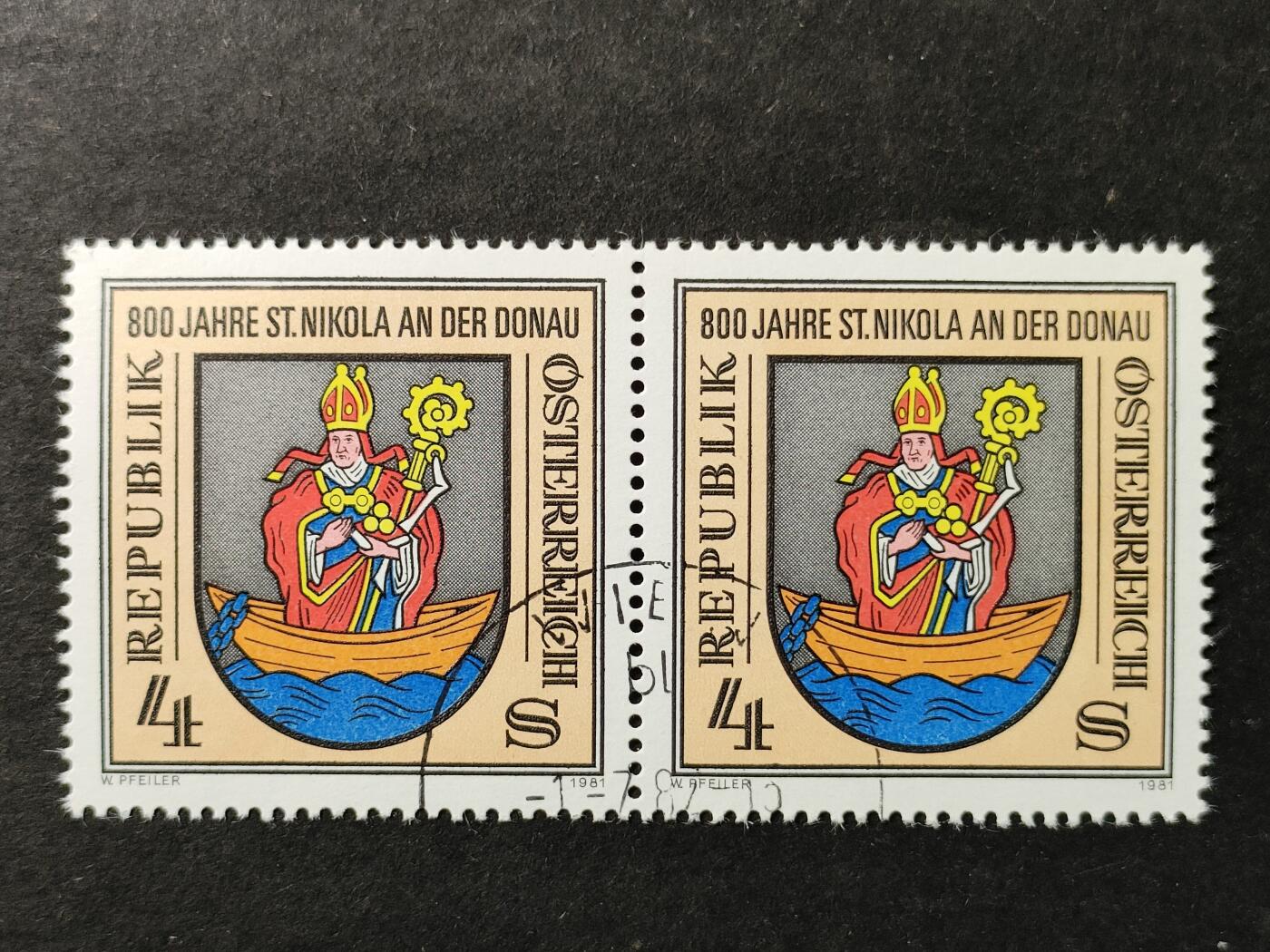 ↓君缘收藏751期☞钱币邮品↓无佣金、可寄存、满30元包邮  奥地利邮票，1981年多瑙河畔圣尼古拉建城800周年·市徽邮票雕刻版1全，随机发一枚