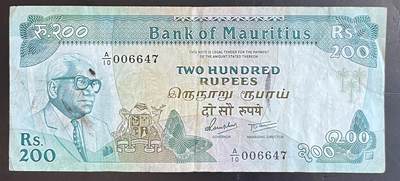 小福收藏拍卖第201期 流通品相裸钞 特惠场 本场拍卖美洲大洋洲非洲亚洲纸币【佣金仅收2% 不设最低佣金 全场包邮】 - 毛里求斯 1985年 200卢比 
