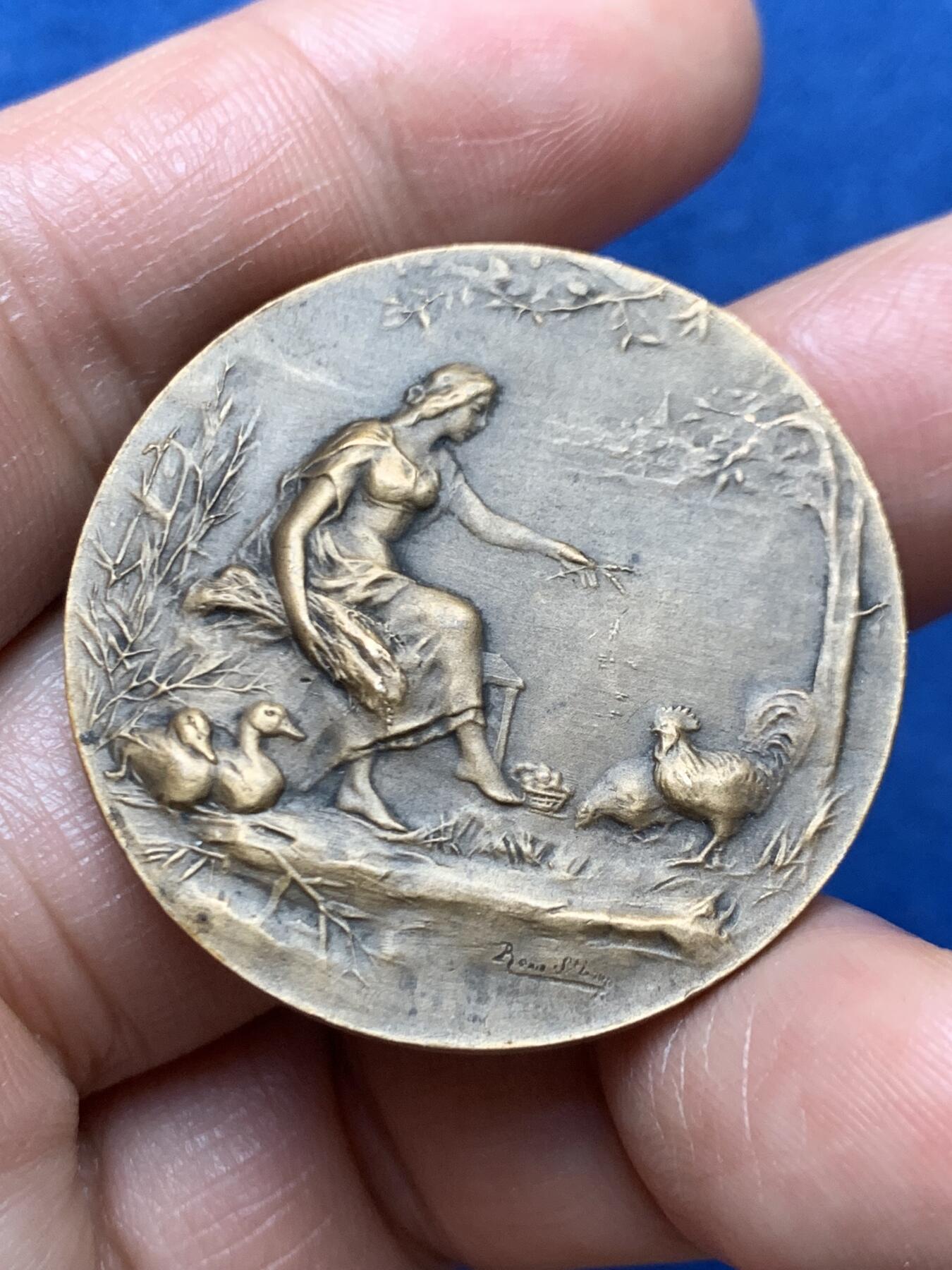 《竞宝斋》第466场 周日，周一 2场连拍 （全场包邮）欢迎送拍 法国农业协会铜章 直径：36mm 重：25.7g 丰饶角铜标