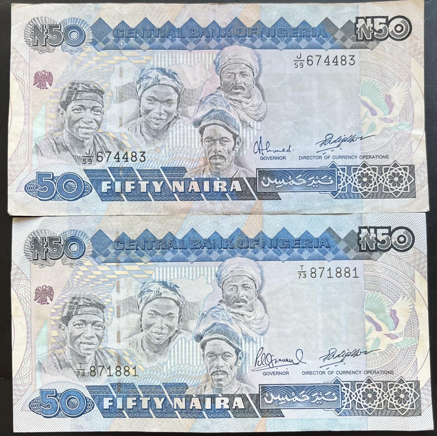 小福收藏拍卖第201期 流通品相裸钞 特惠场 本场拍卖美洲大洋洲非洲亚洲纸币【佣金仅收2% 不设最低佣金 全场包邮】 尼日利亚 50奈拉 1组2张 