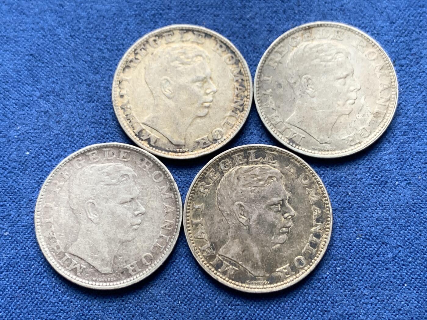 《竞宝斋》第466场 周日，周一 2场连拍 （全场包邮）欢迎送拍 四枚一组 罗马尼亚1942年米哈伊尔一世200列伊银币 835银 总重24.1g