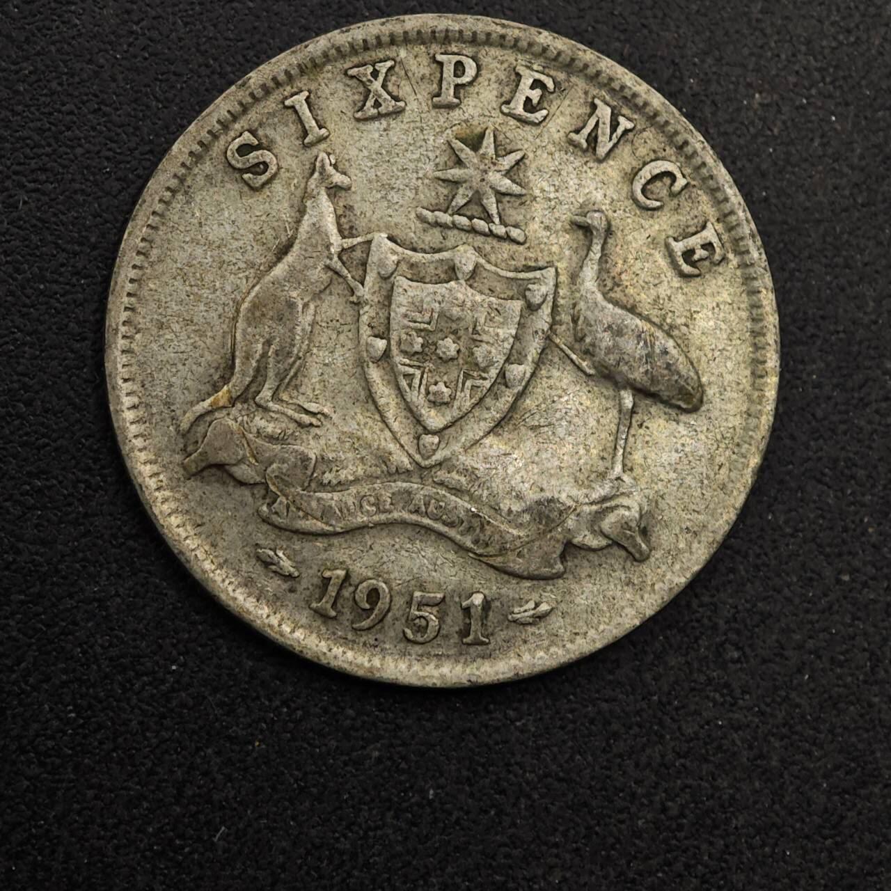 【淘币小摊】实时拍第八百七十四拍   银币散币场    每周一统一发货 澳大利亚1951年乔治六世6便士银币