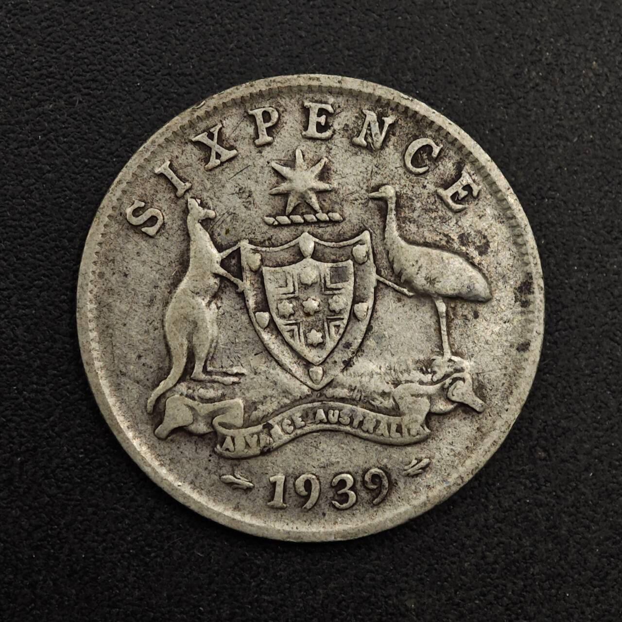 【淘币小摊】实时拍第八百七十四拍   银币散币场    每周一统一发货 澳大利亚1939年乔治六世6便士银币