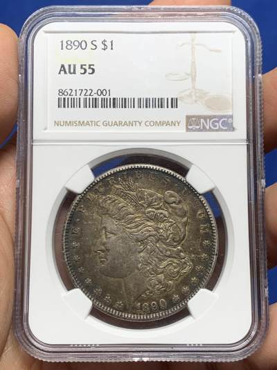 《竞宝斋》第466场 周日，周一 2场连拍 （全场包邮）欢迎送拍 - NGC AU55 美国1890年摩根银币 难得双面深彩包浆