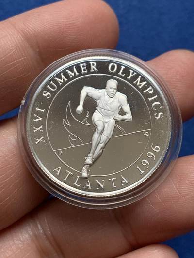 《竞宝斋》第466场 周日，周一 2场连拍 （全场包邮）欢迎送拍 - 特克斯和凯科斯1995年亚特兰大奥运会-短跑5克朗银币 999银 10.55g