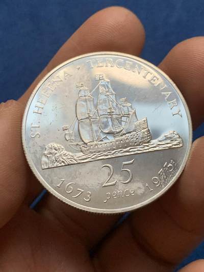 《竞宝斋》第466场 周日，周一 2场连拍 （全场包邮）欢迎送拍 - 圣赫勒拿1973年恢复统治300周年大银币 28.4g 925银 带盒证