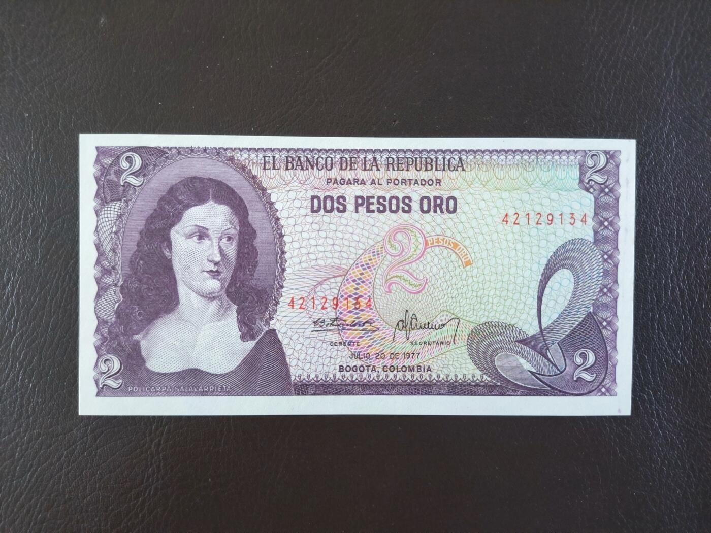 鑫鑫爱钱币2026-03-03 1977-哥伦比亚-2比索【全新UNC】