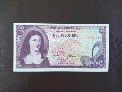 鑫鑫爱钱币2026-03-03 - 1977-哥伦比亚-2比索【全新UNC】