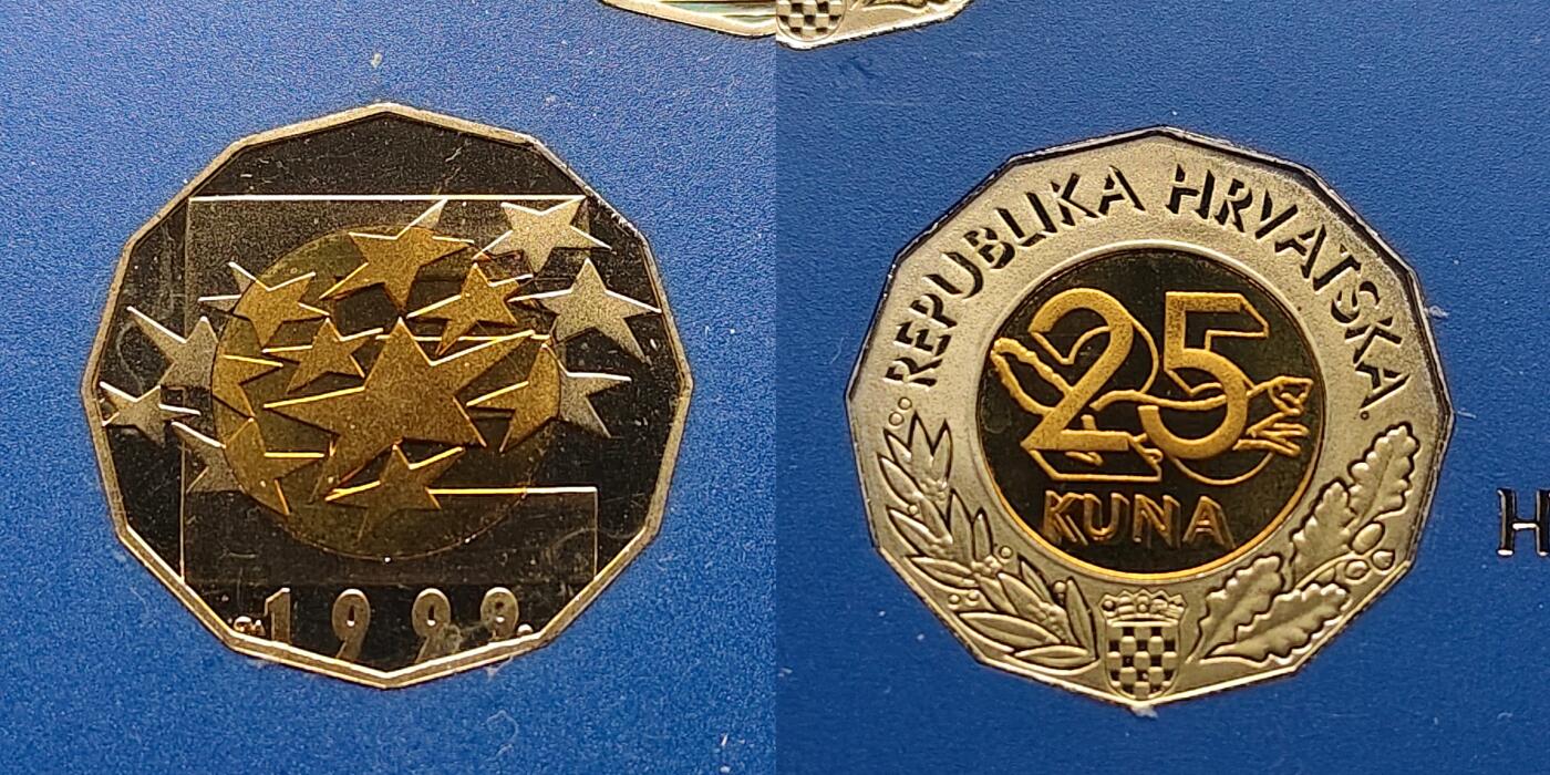【全场包邮】纯粹捡漏拍509场 【罕见】克罗地亚1998-2000年25库纳官方封装精制纪念套币-里斯本世博会+欧盟+千禧年-量1000