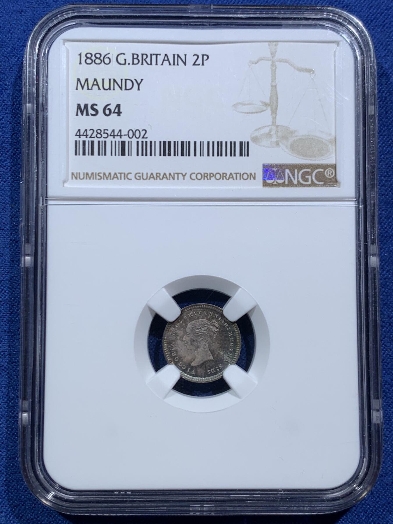 《竞宝斋》第466场 周日，周一 2场连拍 （全场包邮）欢迎送拍 NGC MS64-67 英国1886年小维濯足币1-4便士一套 原盒开出 评级连号 绒盒五彩包浆 状态极好 其中4便士为冠军分 难得