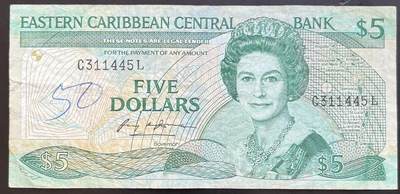 小福收藏拍卖第201期 流通品相裸钞 特惠场 本场拍卖美洲大洋洲非洲亚洲纸币【佣金仅收2% 不设最低佣金 全场包邮】 - 东加勒比 L 圣卢西亚 少见国别 1985年 5元 