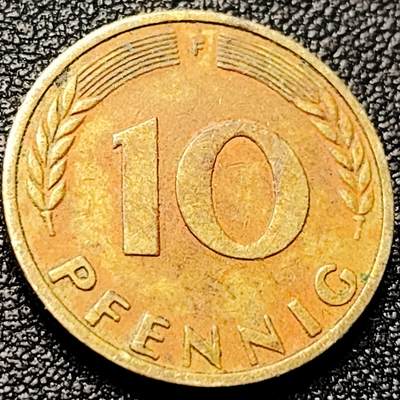 泉币菌-第203场-本场拍品多 请提前出价（正月十五统一发货） -  联邦德国1950年 10芬尼硬币 橡树麦穗  银行版 21.5mm