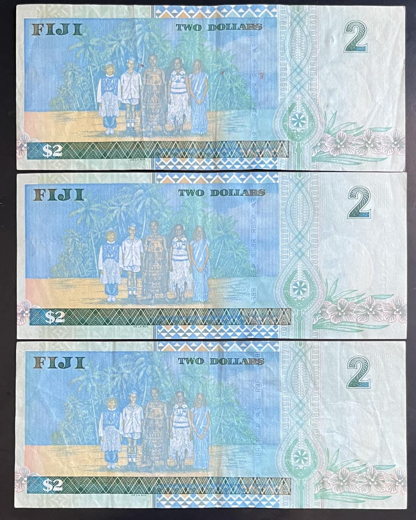 小福收藏拍卖第201期 流通品相裸钞 特惠场 本场拍卖美洲大洋洲非洲亚洲纸币【佣金仅收2% 不设最低佣金 全场包邮】 斐济  2元 1组3张 