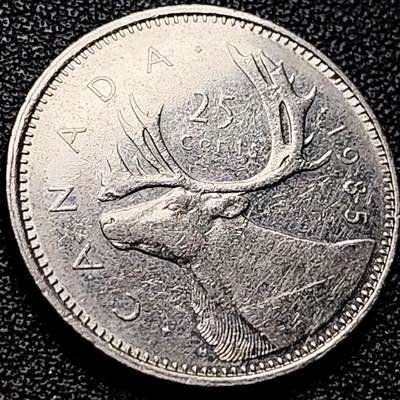 泉币菌-第203场-本场拍品多 请提前出价（正月十五统一发货） - 高币值 加拿大1985年1/4加拿大元 伊丽莎白二世 驯鹿 24mm  高