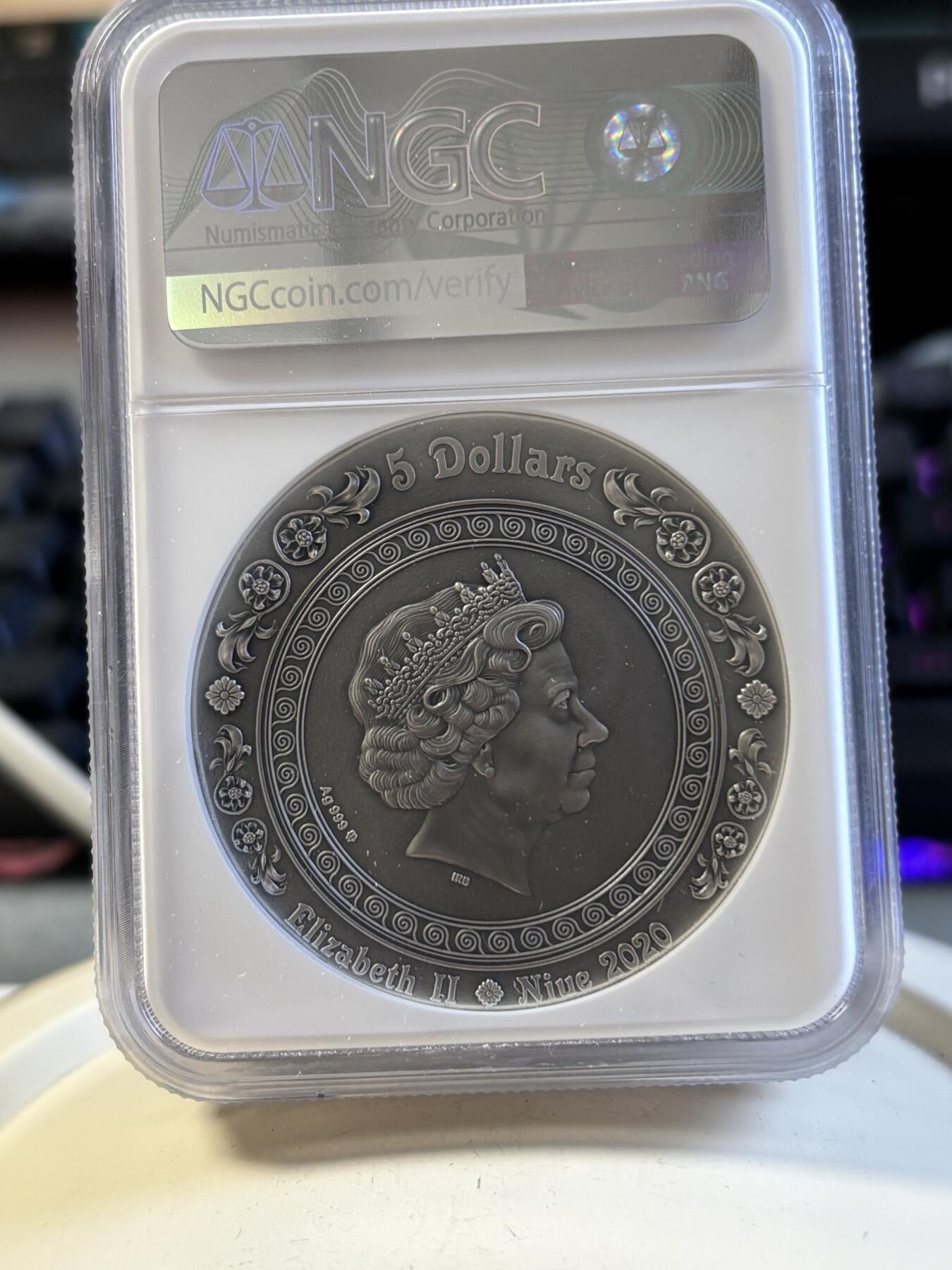 第192期拍卖 纽埃2020年胜利女神2盎司高浮雕银币NGC-MS70，999银，发行500枚