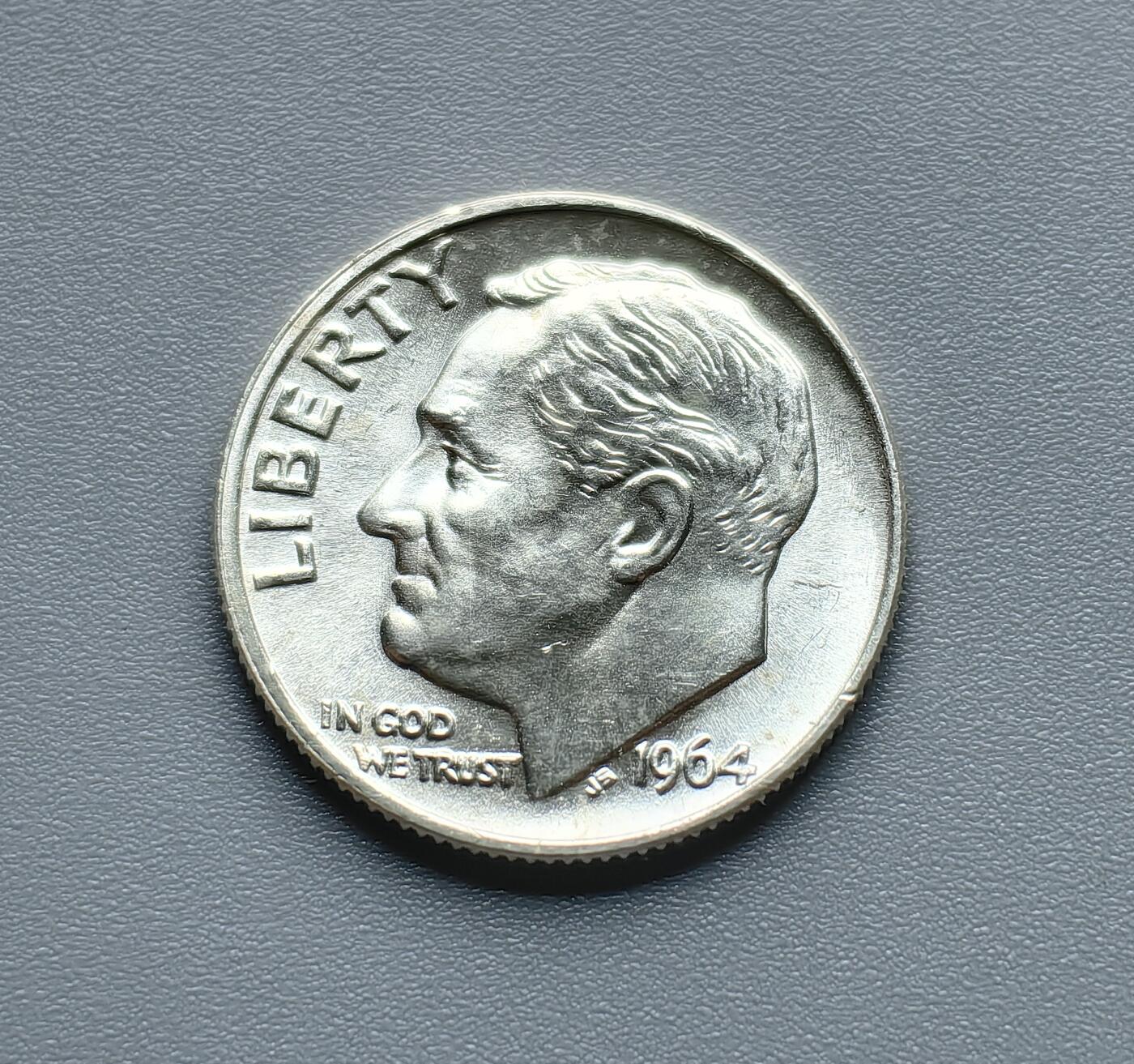 《崇甫堂》一精品外币专场⑧ 美国1964年罗斯福10美分银币 KM#195