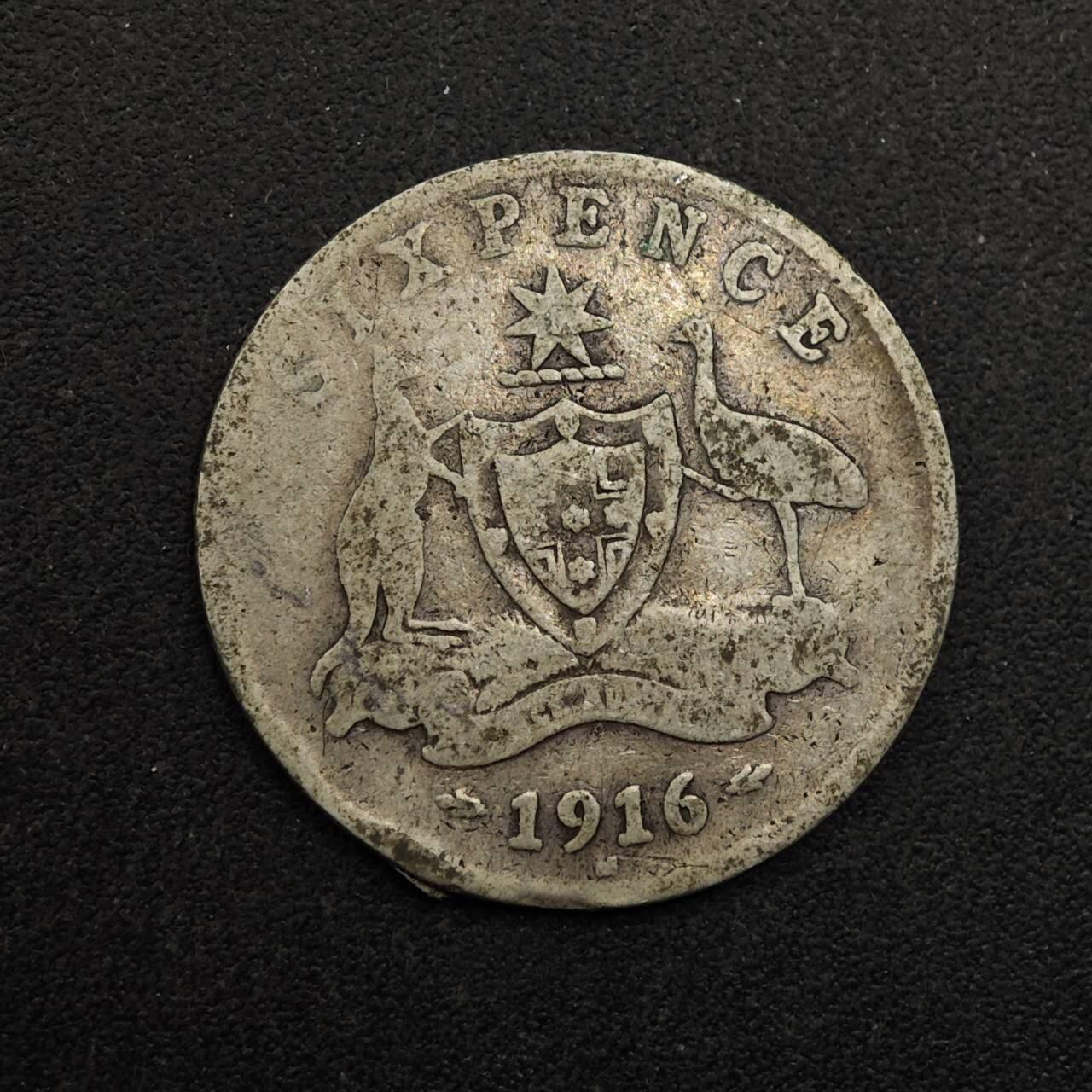 【淘币小摊】实时拍第八百七十四拍   银币散币场    每周一统一发货 澳大利亚1916年乔治五世6便士银币