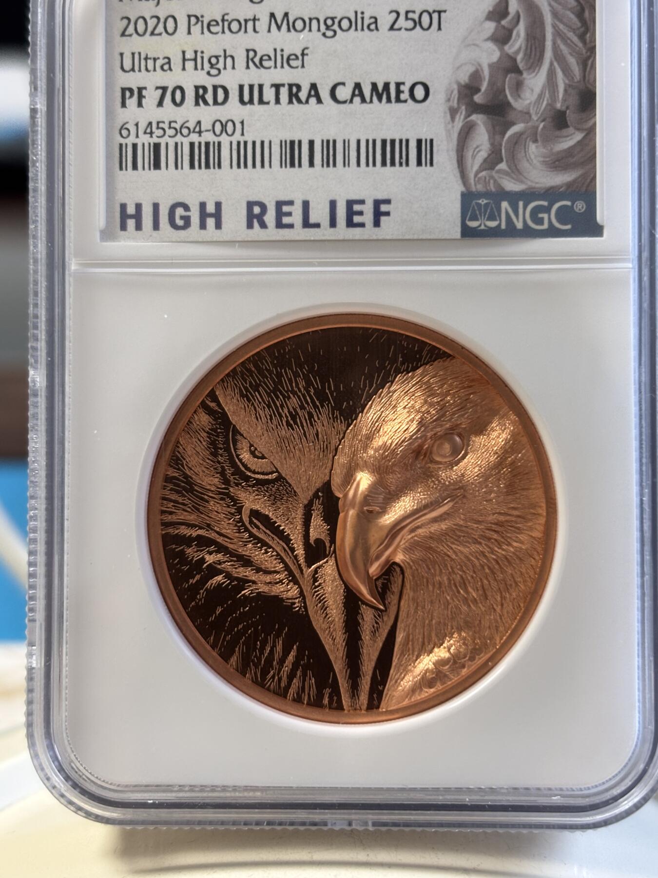 第192期拍卖 蒙古2020年雄鹰双面浮雕50克精制铜币NGC-PF70，50克，发行5000枚