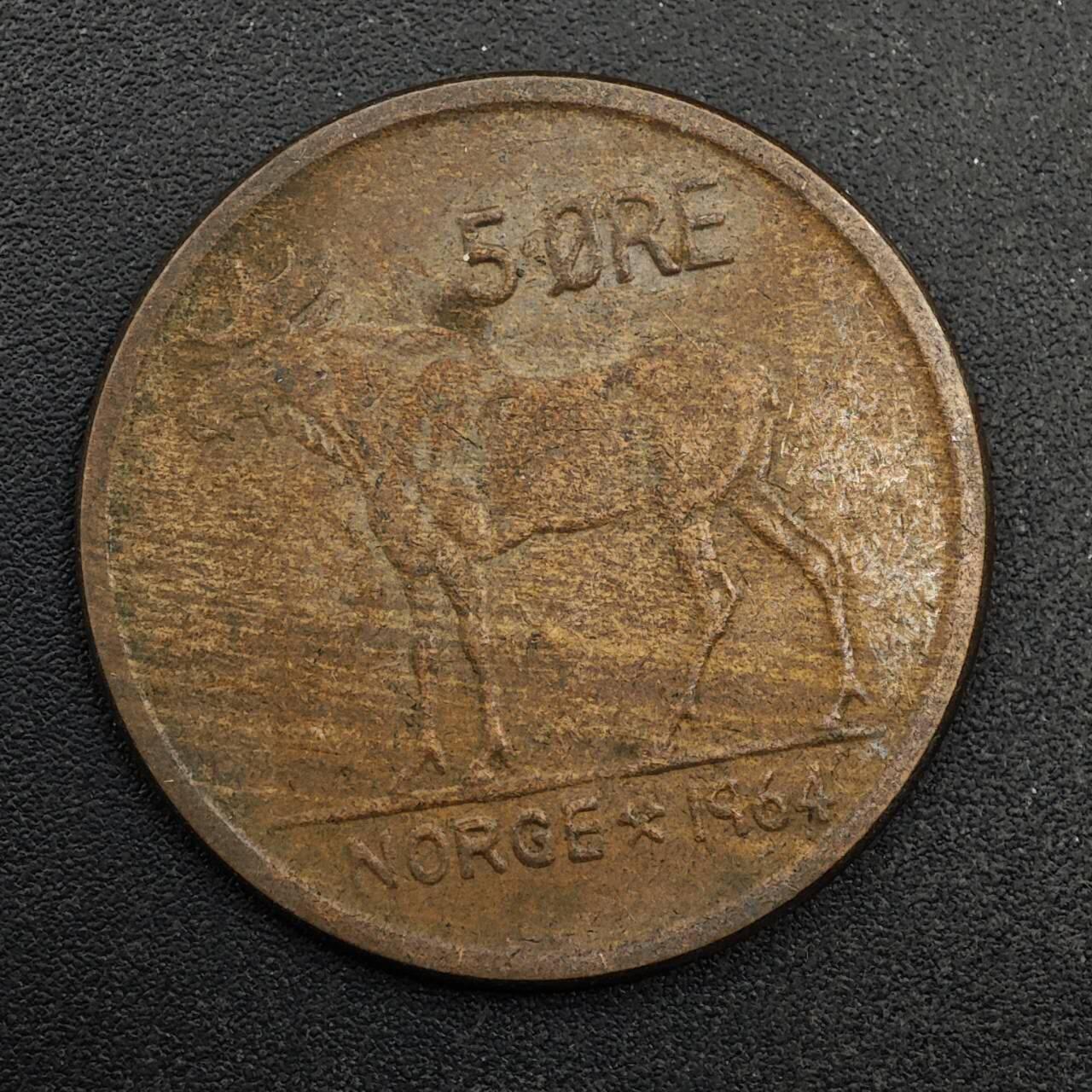 【淘币小摊】实时拍第八百七十四拍   银币散币场    每周一统一发货 挪威1964年5欧尔铜币