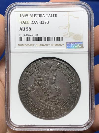 《竞宝斋》第466场 周日，周一 2场连拍 （全场包邮）欢迎送拍 - NGC AU58 奥地利 1665 蒂罗尔 泰勒大银币 独年发行 稀少品种 自然深包浆