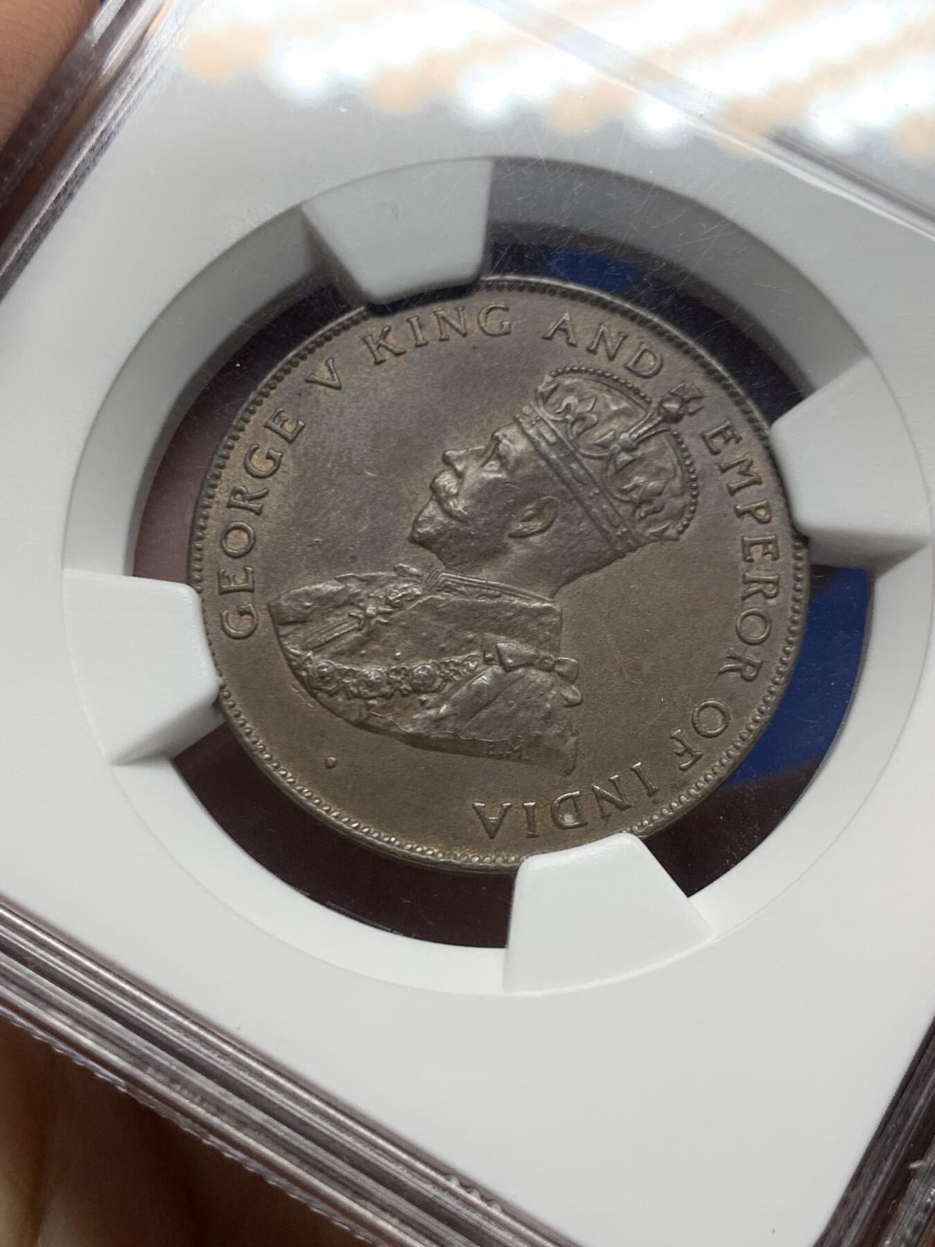 《竞宝斋》第466场 周日，周一 2场连拍 （全场包邮）欢迎送拍 NGC MS62BN 毛里求斯 1924年 乔五 5分铜币