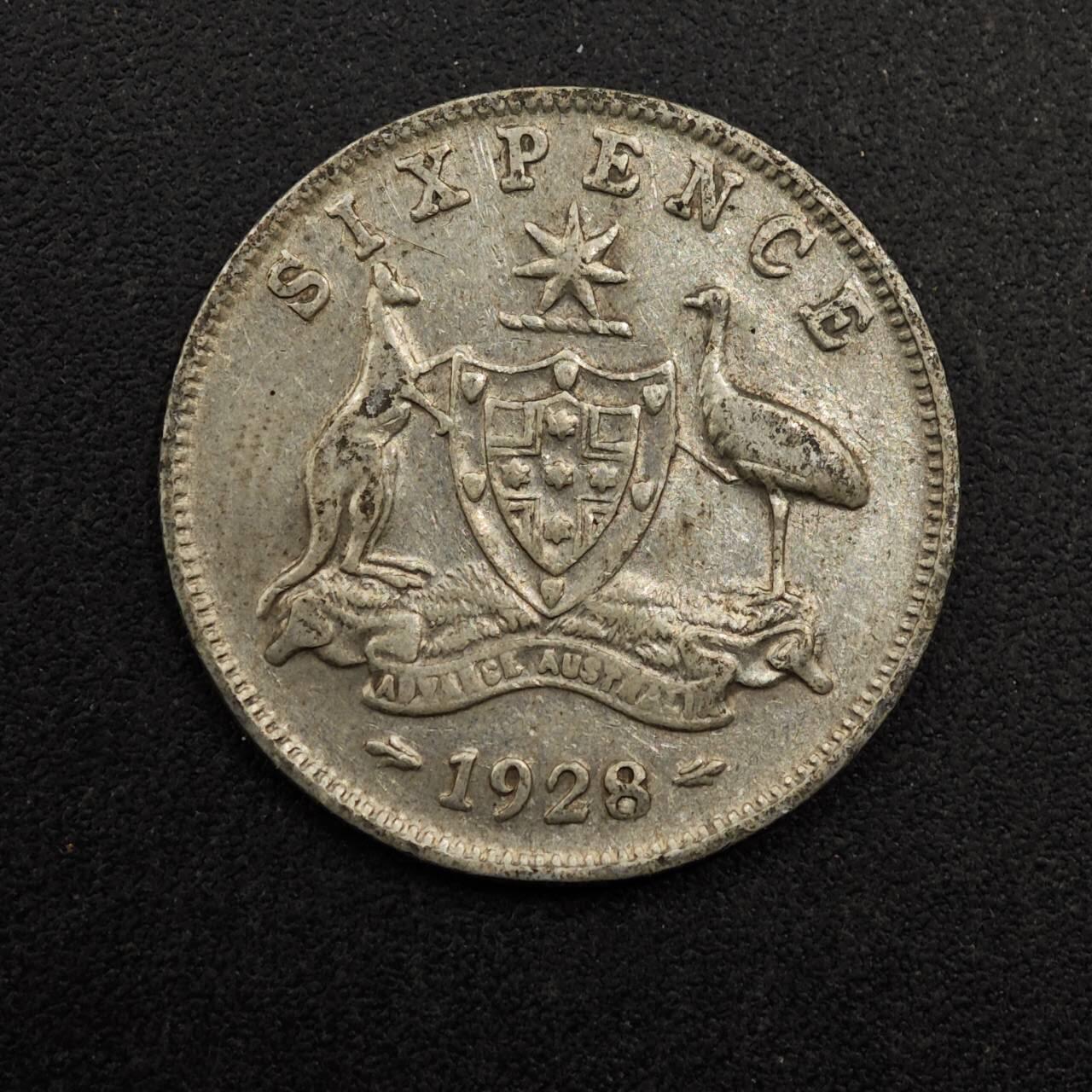 【淘币小摊】实时拍第八百七十四拍   银币散币场    每周一统一发货 澳大利亚1928年乔治五世6便士银币