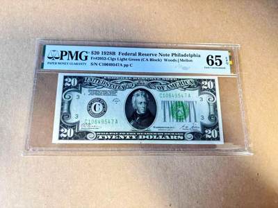【Blue Auction】世界纸币精拍第789期——18级TOP拍卖/信誉/品质/专业/高效💫 -  【浅绿版】美国 1928B 20美金 PMG65EPQ 