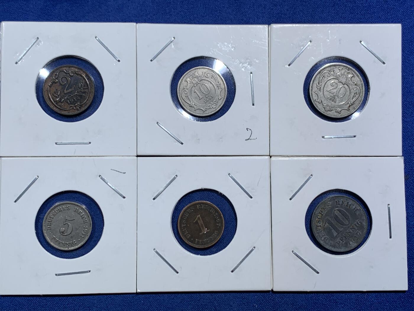 《竞宝斋》第466场 周日，周一 2场连拍 （全场包邮）欢迎送拍 六枚一组 奥匈帝国赫勒和德二芬尼辅币各3枚