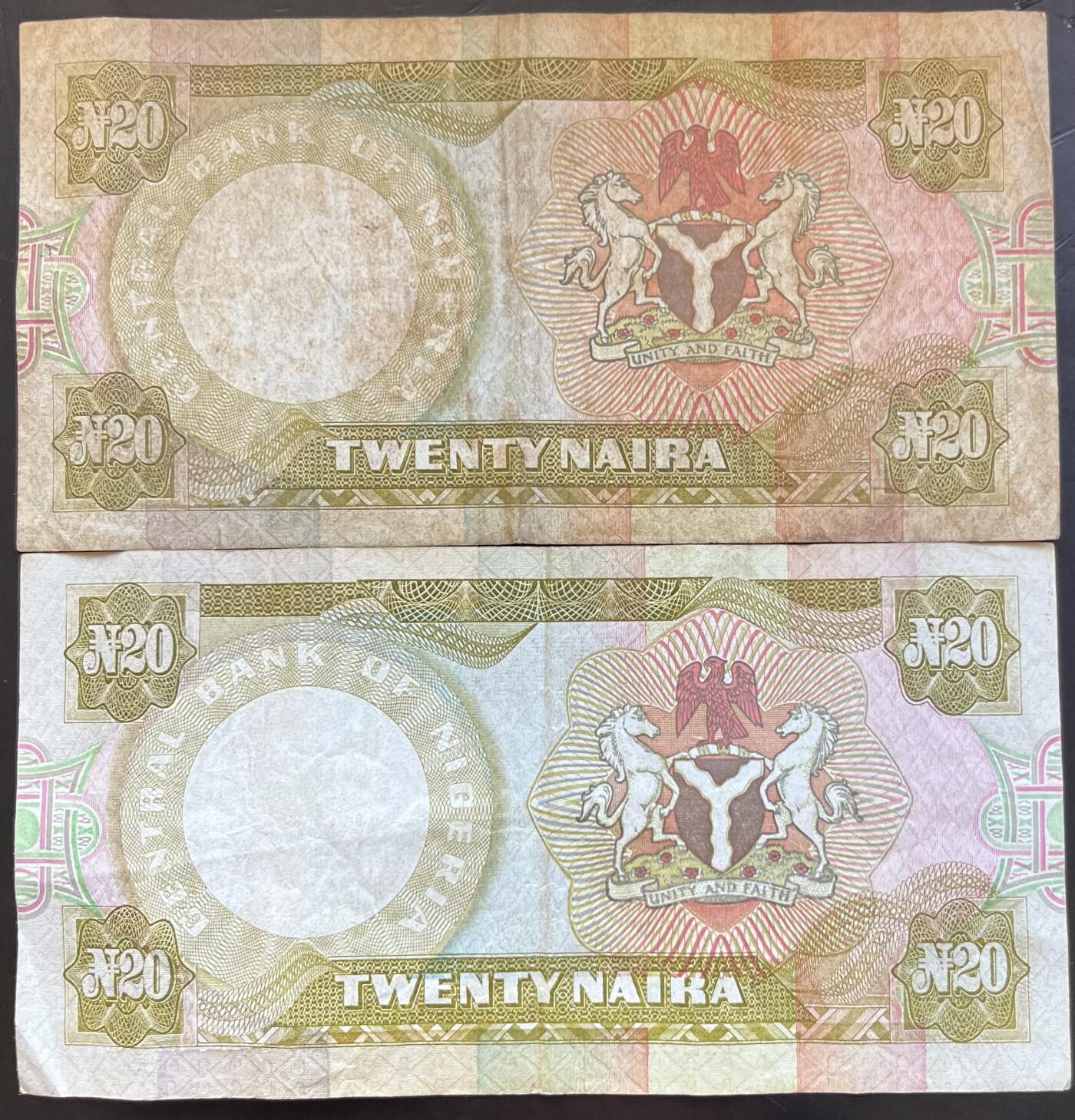 小福收藏拍卖第201期 流通品相裸钞 特惠场 本场拍卖美洲大洋洲非洲亚洲纸币【佣金仅收2% 不设最低佣金 全场包邮】 尼日利亚 20奈拉 1组2张 