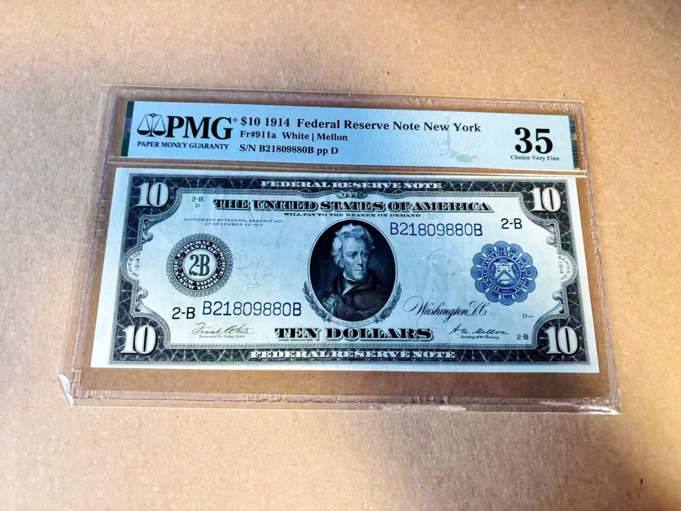 【Blue Auction】世界纸币精拍第789期——18级TOP拍卖/信誉/品质/专业/高效💫 【无47】美国 1914年10美金 大票幅 PMG35