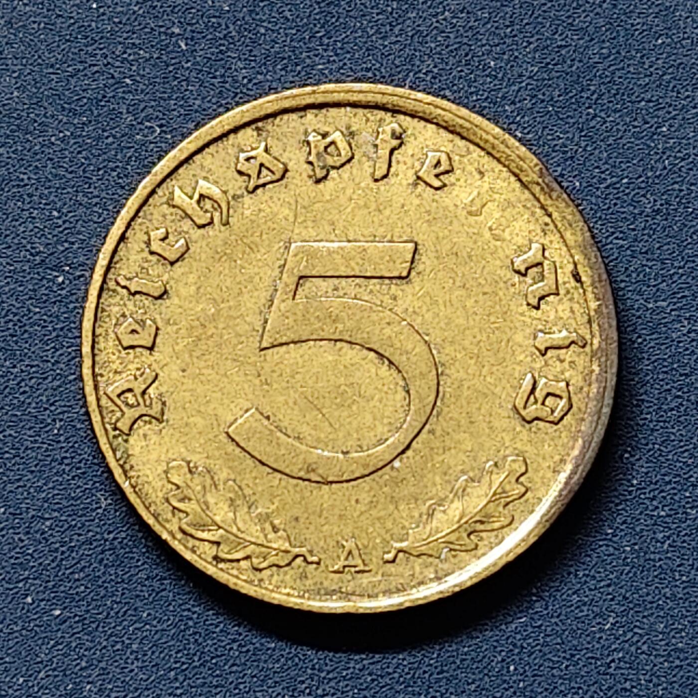 【全场包邮】纯粹捡漏拍508场 德国第三帝国1939年A厂5芬尼