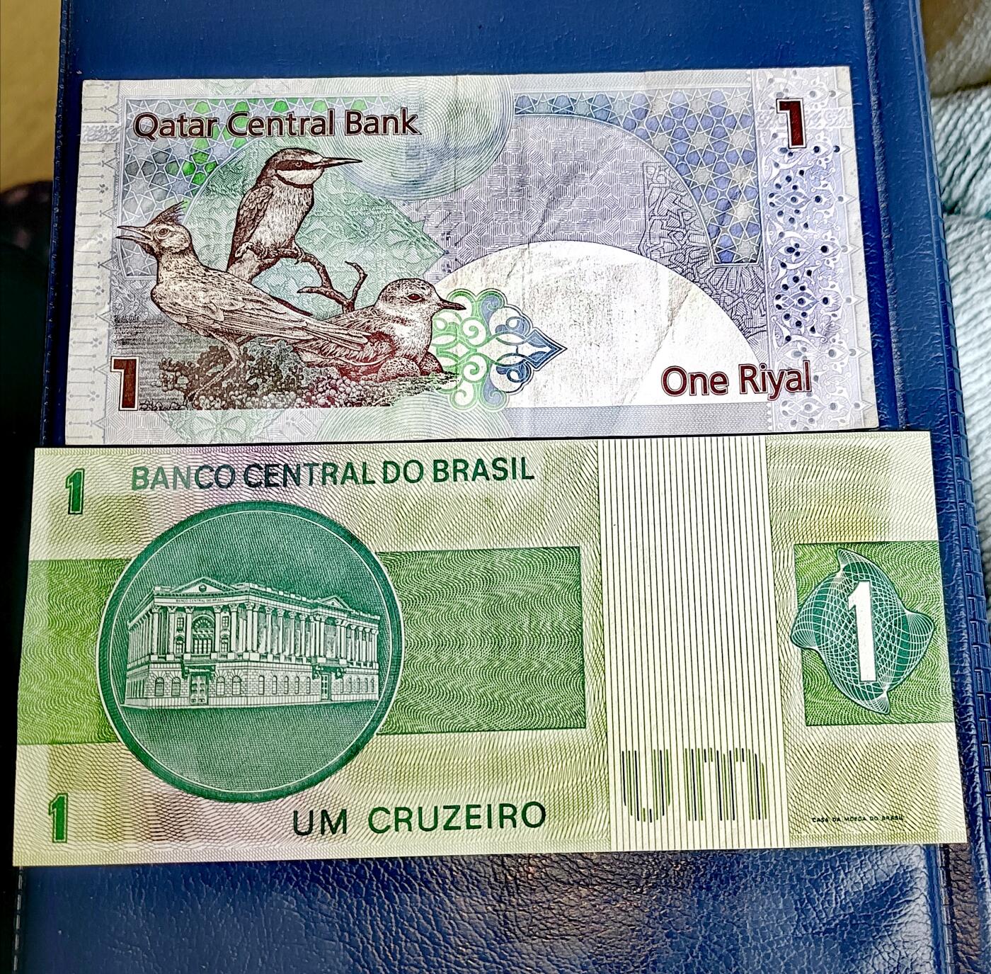 卡塔尔1里亚尔、巴西1克罗赛罗纸币2枚一组