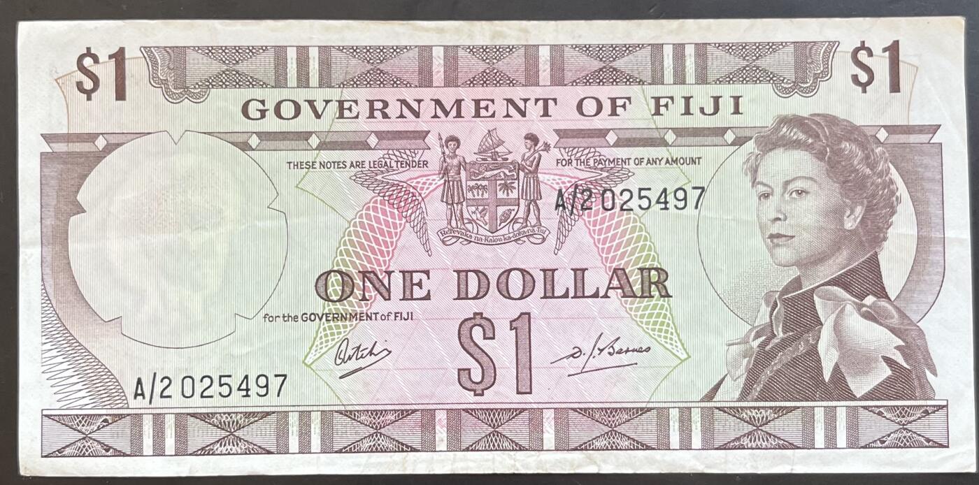 小福收藏拍卖第201期 流通品相裸钞 特惠场 本场拍卖美洲大洋洲非洲亚洲纸币【佣金仅收2% 不设最低佣金 全场包邮】 斐济 1969 1元 P-59 早期版本