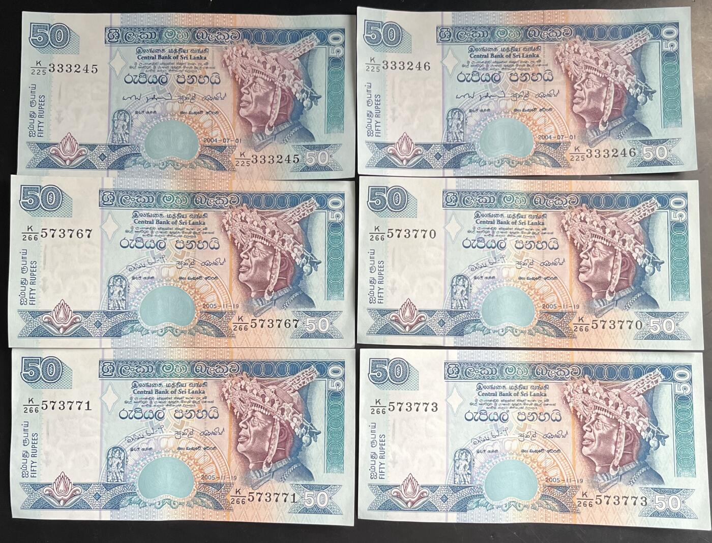 小福收藏拍卖第201期 流通品相裸钞 特惠场 本场拍卖美洲大洋洲非洲亚洲纸币【佣金仅收2% 不设最低佣金 全场包邮】 斯里兰卡 2004-05年 50卢比 1组6张 AUNC