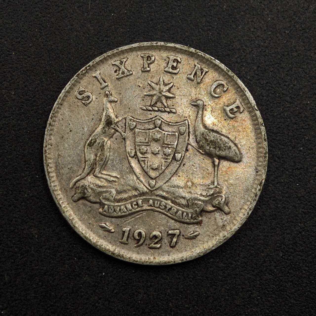 【淘币小摊】实时拍第八百七十四拍   银币散币场    每周一统一发货 澳大利亚1927年乔治五世6便士银币