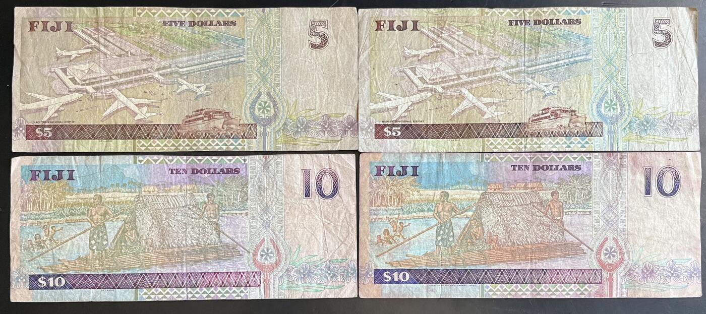 小福收藏拍卖第201期 流通品相裸钞 特惠场 本场拍卖美洲大洋洲非洲亚洲纸币【佣金仅收2% 不设最低佣金 全场包邮】 斐济 5+10元 1组4张 